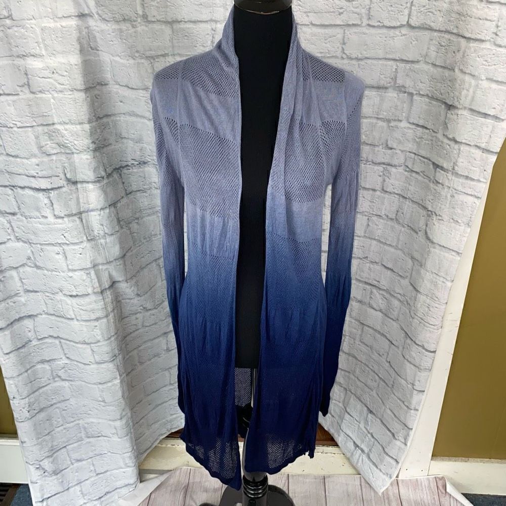 Boutique open front ombre cardigan w/loose knit & solid pattern purple sz S wome
